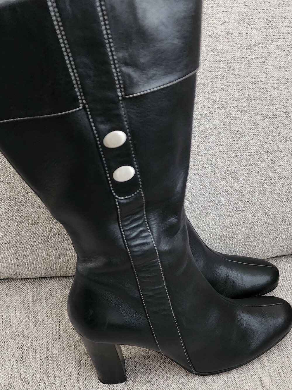 Anne Klein Black Leather Knee High Boots